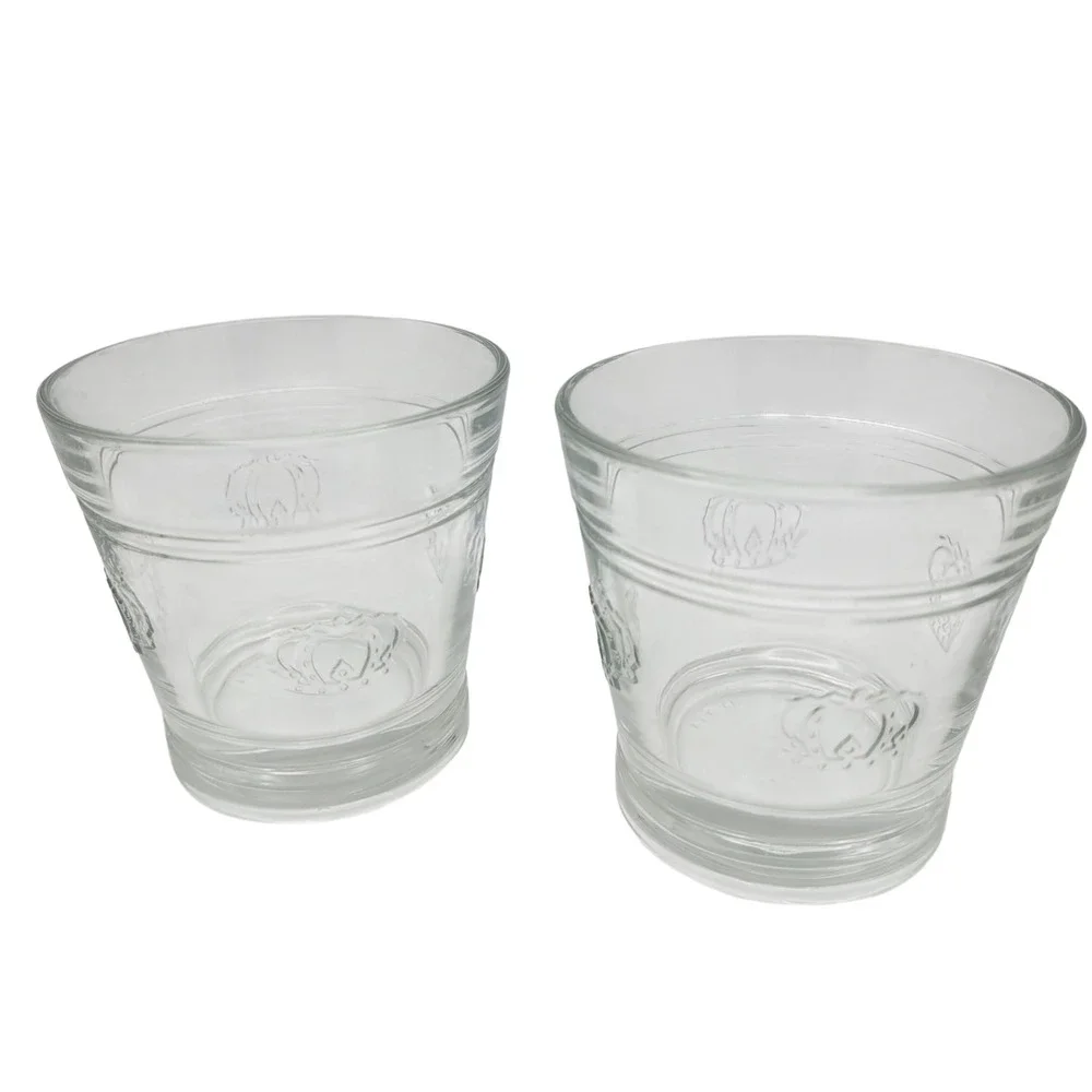 Crown Royal Set of 2 Lowball Whiskey Glass w Embossed Crowns 3.25